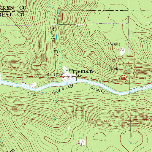 Topographic Map of Truemans, PA