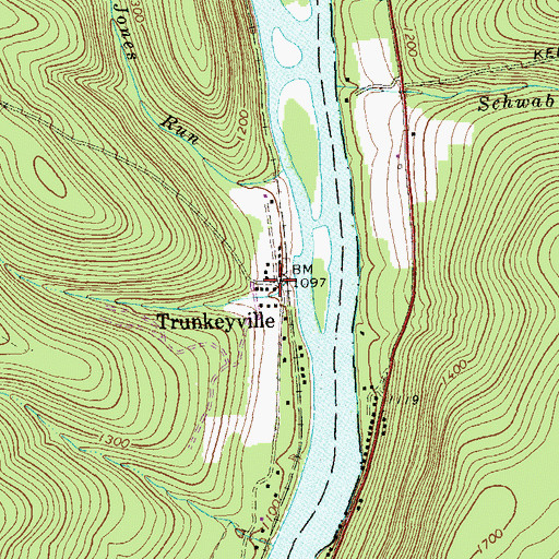 Topographic Map of Trunkeyville, PA