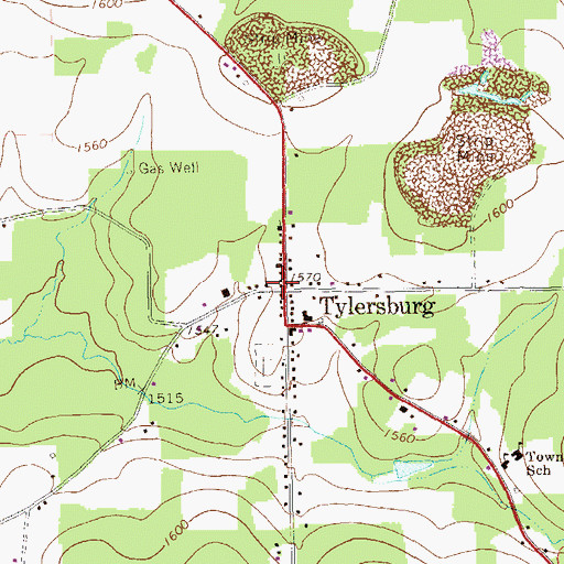 Topographic Map of Tylersburg, PA