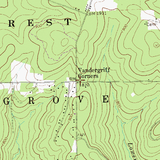 Topographic Map of Vandergriff Corners, PA
