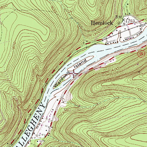Topographic Map of Wardwell Island, PA