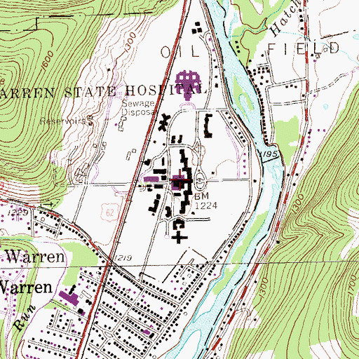 Topographic Map of Warren State Hospital, PA