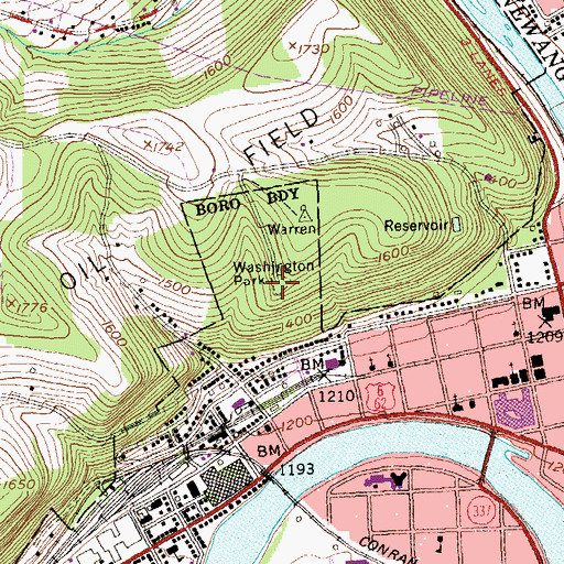 Topographic Map of Washington Park, PA