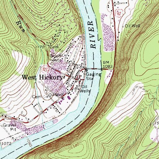 Topographic Map of West Hickory, PA