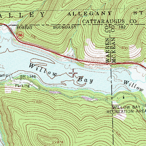 Topographic Map of Willow Bay, PA