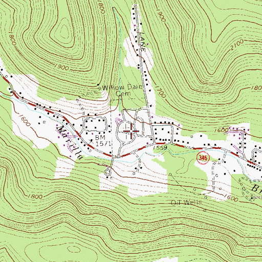 Topographic Map of Willow Dale Cemetery, PA