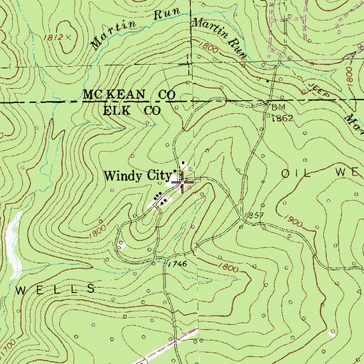 Topographic Map of Windy City, PA