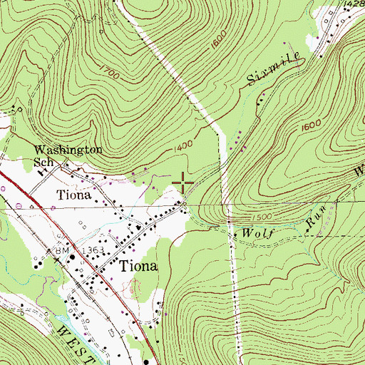 Topographic Map of Wolf Run, PA