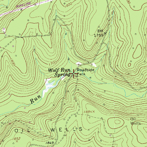 Topographic Map of Wolf Run Spring, PA