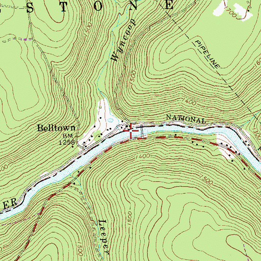 Topographic Map of Wyncoop Run, PA