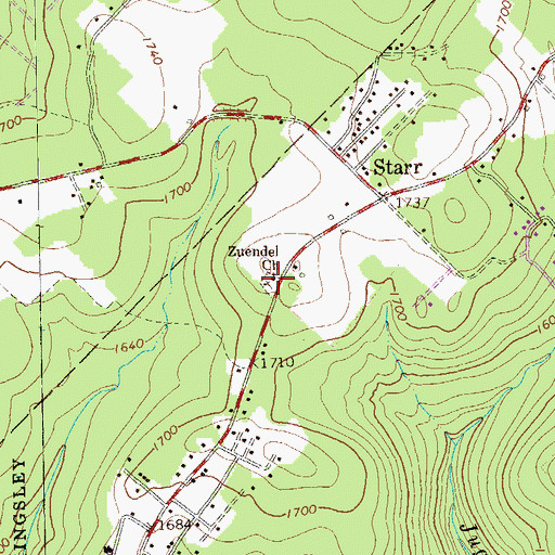 Topographic Map of Zuendel Church, PA