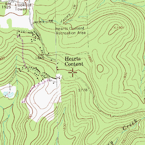 Topographic Map of Hearts Content, PA