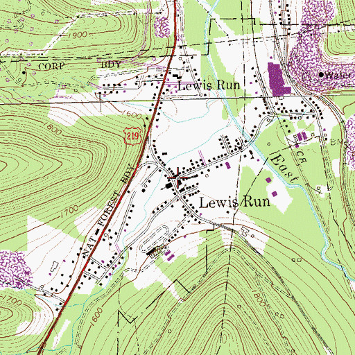 Topographic Map of Lewis Run, PA