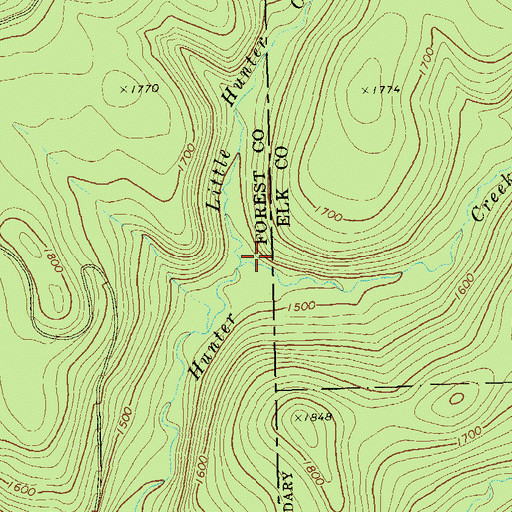 Topographic Map of Little Hunter Creek, PA