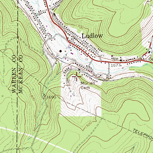Topographic Map of Moriah Cemetery, PA