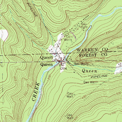Topographic Map of Queen Creek, PA