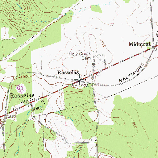 Topographic Map of Rasselas, PA