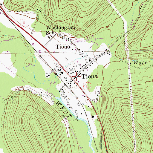 Topographic Map of Tiona, PA