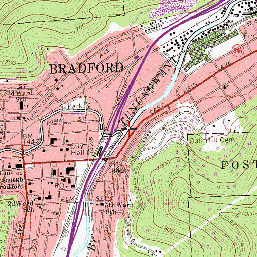 Topographic Map of West Branch Tunungwant Creek, PA