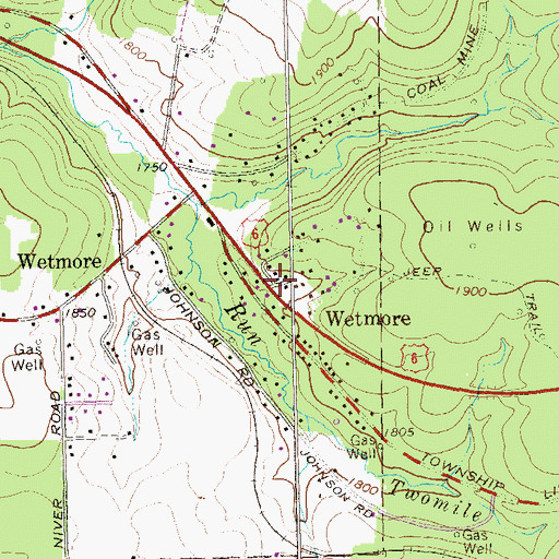 Topographic Map of Wetmore, PA