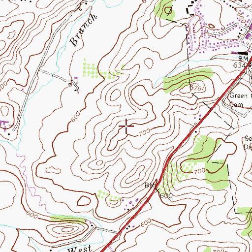 Topographic Map of WAYZ-FM (Waynesboro), PA
