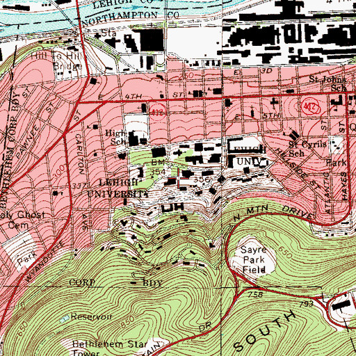Topographic Map of WLVR-FM (Bethlehem), PA
