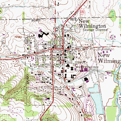 Topographic Map of WWNW-FM (New Wilmington), PA