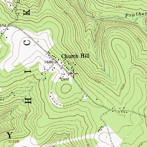 Topographic Map of Church Hill Church, PA