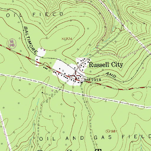 Topographic Map of DeYoung Post Office (historical), PA