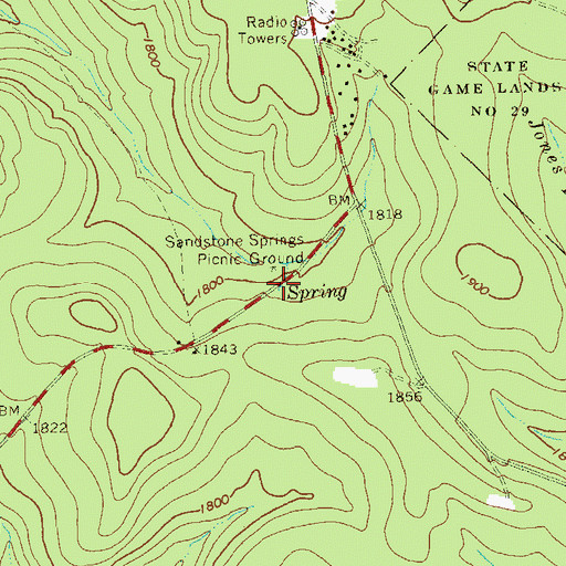 Topographic Map of Sandstone Springs, PA
