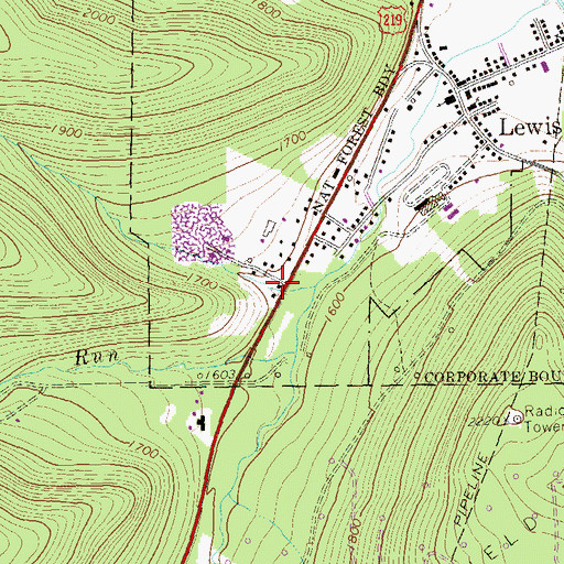 Topographic Map of Lewis Hollow, PA