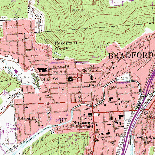 Topographic Map of School Street Junior High School, PA