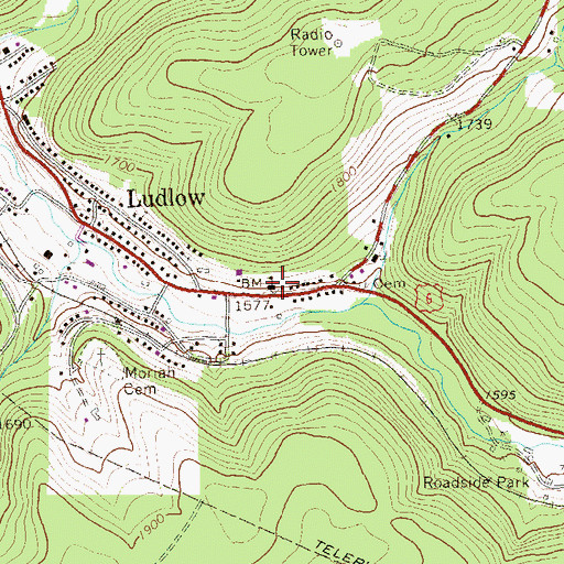 Topographic Map of Ludlow School (historical), PA
