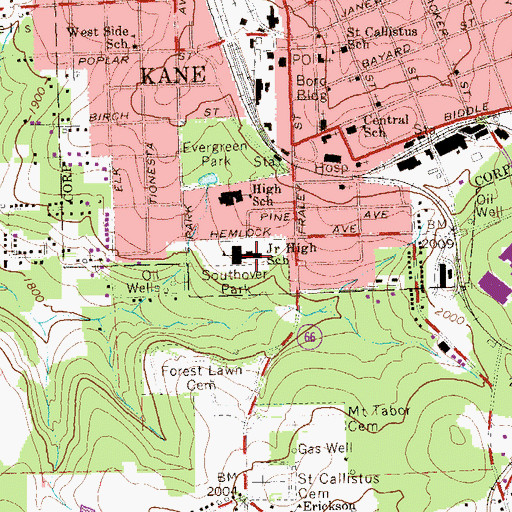 Topographic Map of Kane Area Middle School, PA