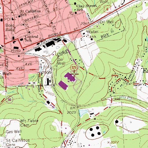 Topographic Map of Kane Area High School, PA