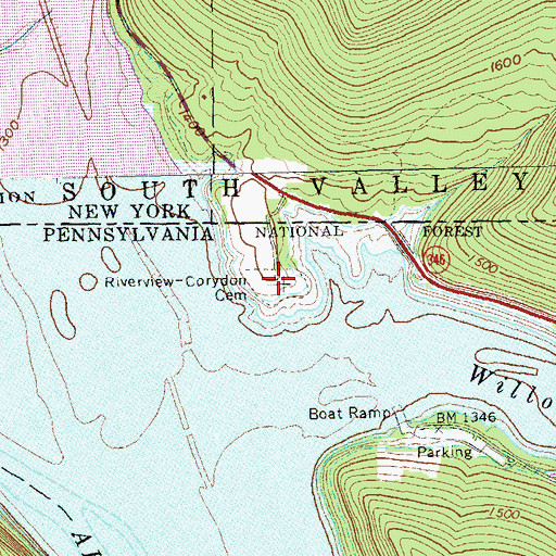 Topographic Map of Riverview - Corydon Cemetery, PA