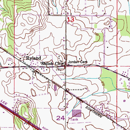 Topographic Map of Jordan Cemetery, AL