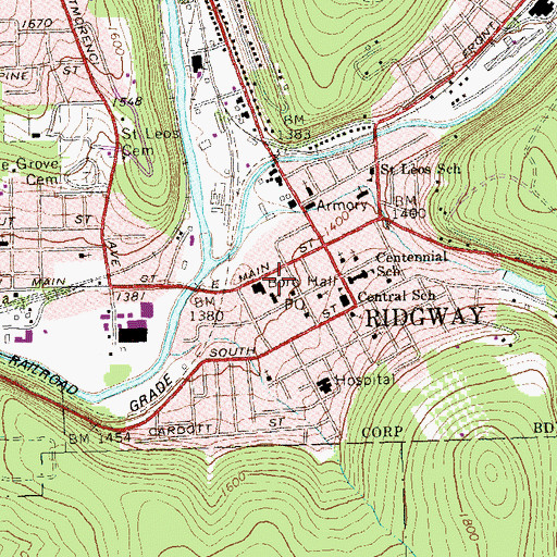 Topographic Map of Boro Hall, PA
