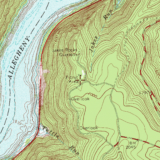 Topographic Map of Jakes Rock Picnic Area, PA