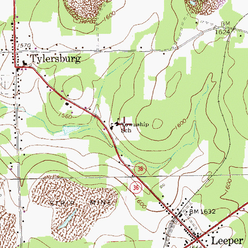 Topographic Map of Farmington Township School, PA