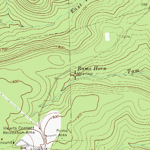 Topographic Map of Rams Horn Spring, PA
