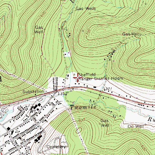 Topographic Map of Sheffield Ranger District Headquarters, PA