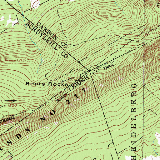 Topographic Map of Bears Rocks, PA
