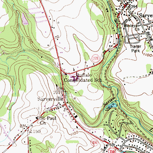 Topographic Map of Buffalo Township Elementary School, PA