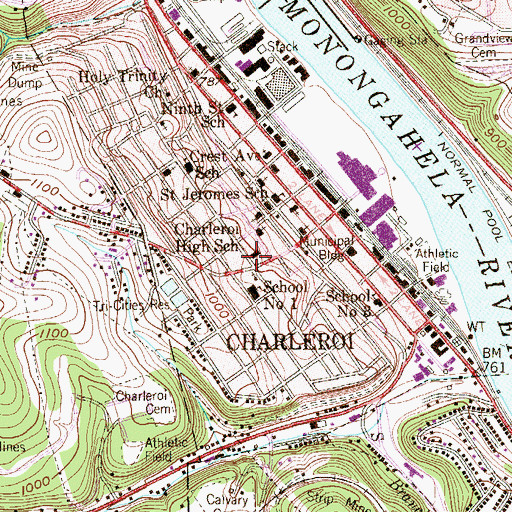 Topographic Map of Charleroi Area Junior Senior High School, PA