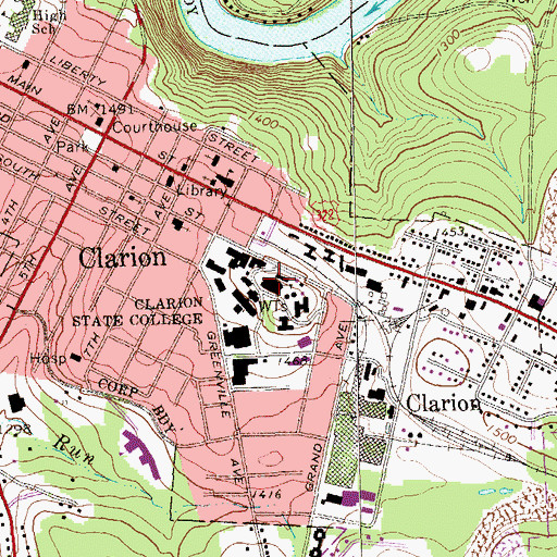 Topographic Map of Clarion University of Pennsylvania, PA