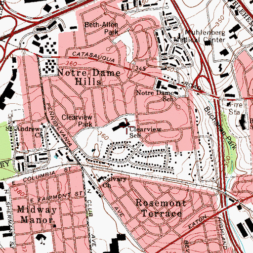 Topographic Map of Clearview Elementary School, PA