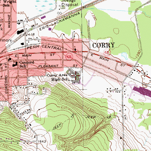 Topographic Map of Corry Junior-Senior High School, PA