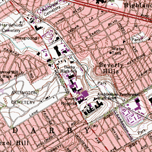 Topographic Map of Upper Darby Senior High School, PA