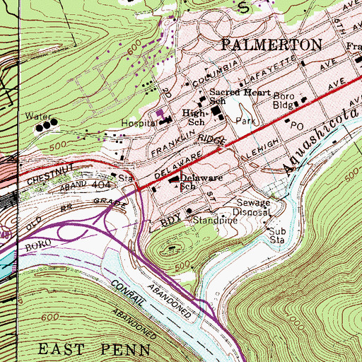 Topographic Map of Delaware Elementary School, PA